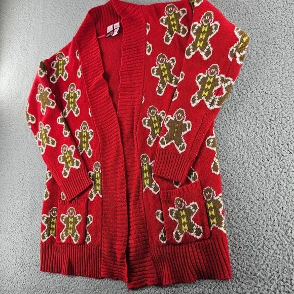 Love On a Hanger Christmas Cardigan Womens Medium Red Gingerbread Man Holiday - Picture 5 of 13